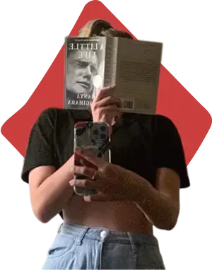 person reading book red shape