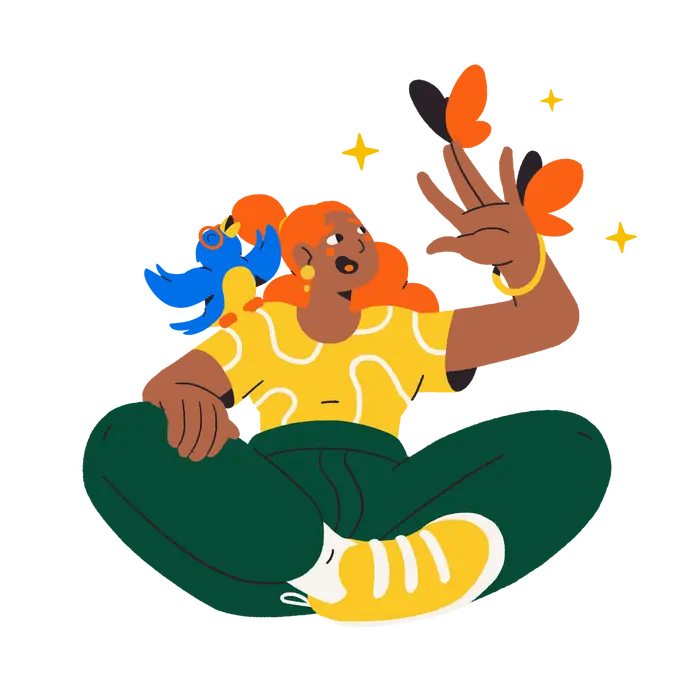 person sitting with bird and stars